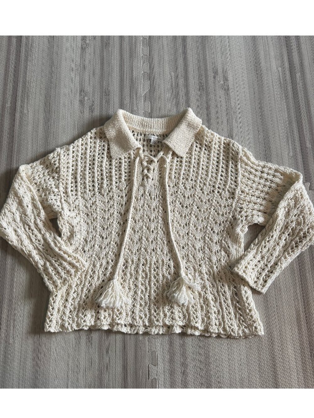 American Eagle Outfitters AEO Women's Crochet Polo Sweater